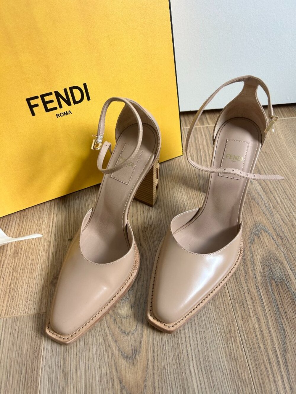 Fendi FF cut heel 110mm heels Almond Beige size 37